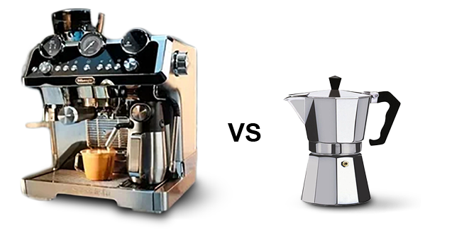 A traditional Moka Pot coffee maker next to a cup of freshly brewed coffee, offering a taste of Italy's iconic coffee culture right at home.