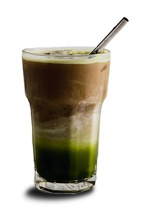 A refreshing green drink with a straw in a Moka pot, representing the traditional Italian coffee-making method and culture encapsulated in a beverage.